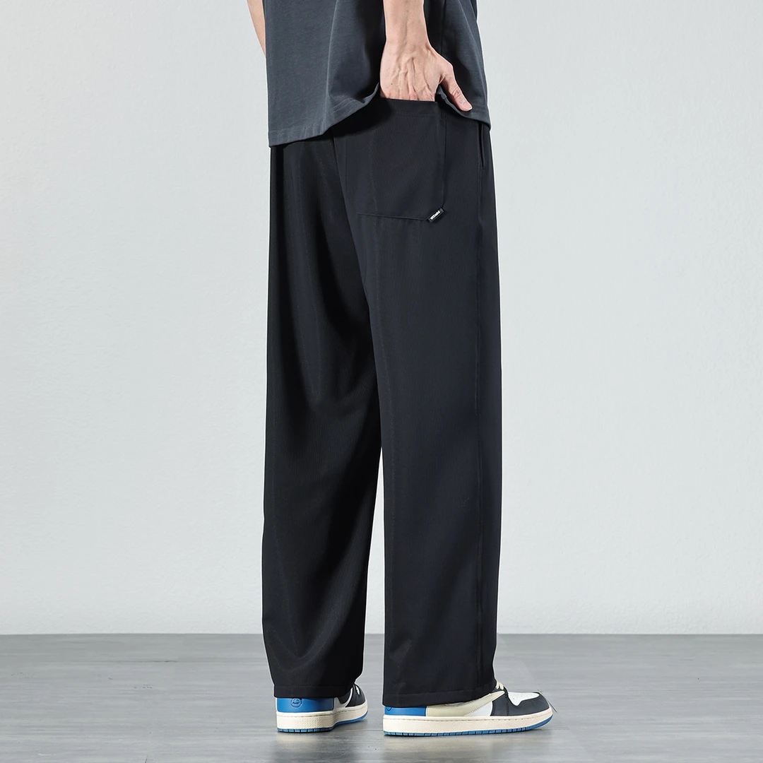 2025夏季轻薄透气冰丝休闲裤男士宽松直筒百搭松紧腰弹力运动长裤