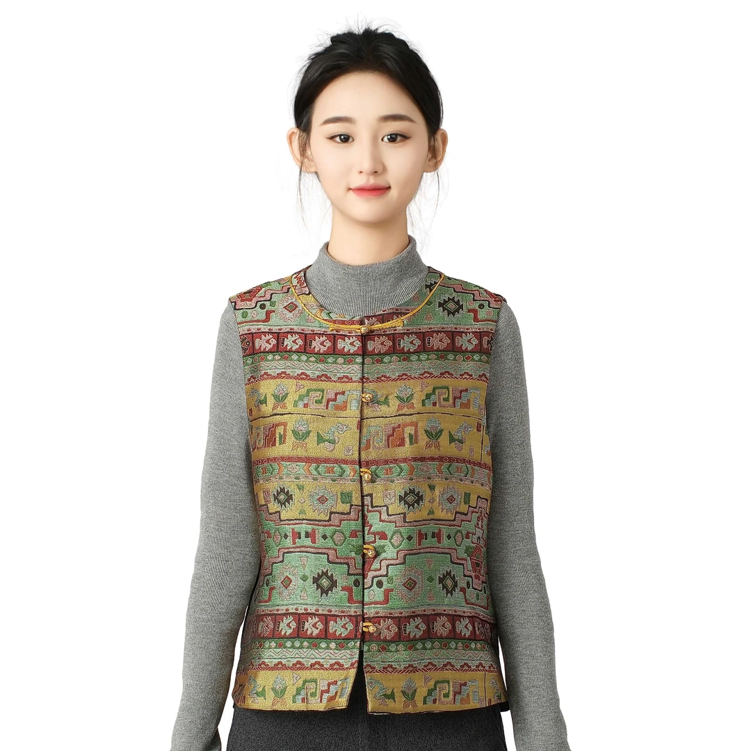 青州   100%桑蚕丝优雅风织唐锦马甲（衣长：58cm）WS63-MJ0001