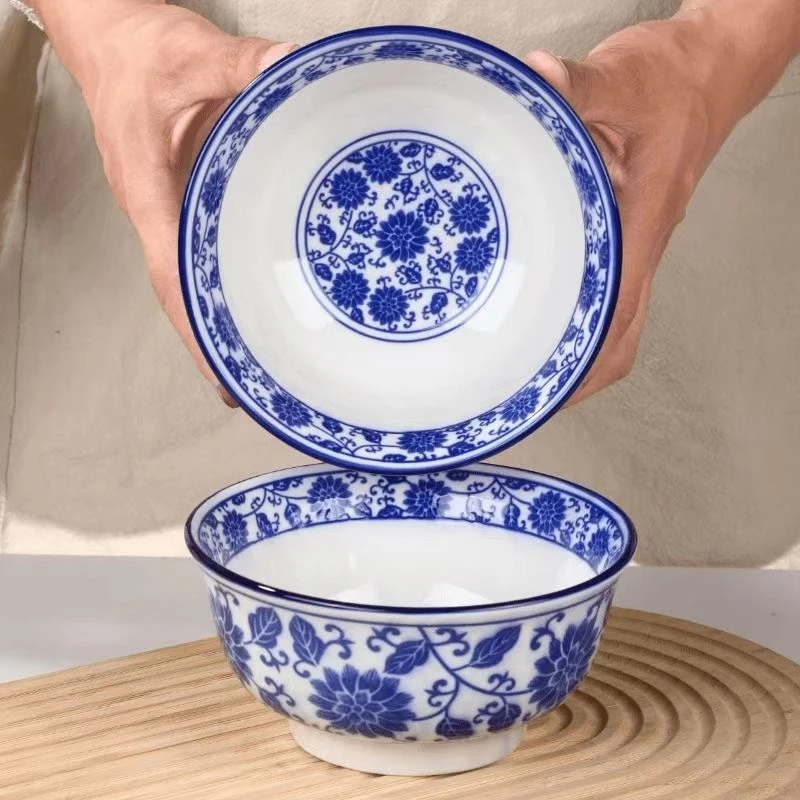 【4只装】青花瓷6英寸拉面碗家用加厚大号汤面碗陶瓷釉下彩餐具