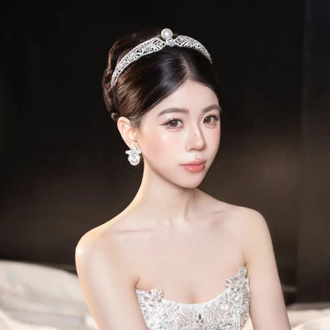 合金婚庆饰品 0094新款高级感小众韩式珍珠水钻新娘皇冠头饰