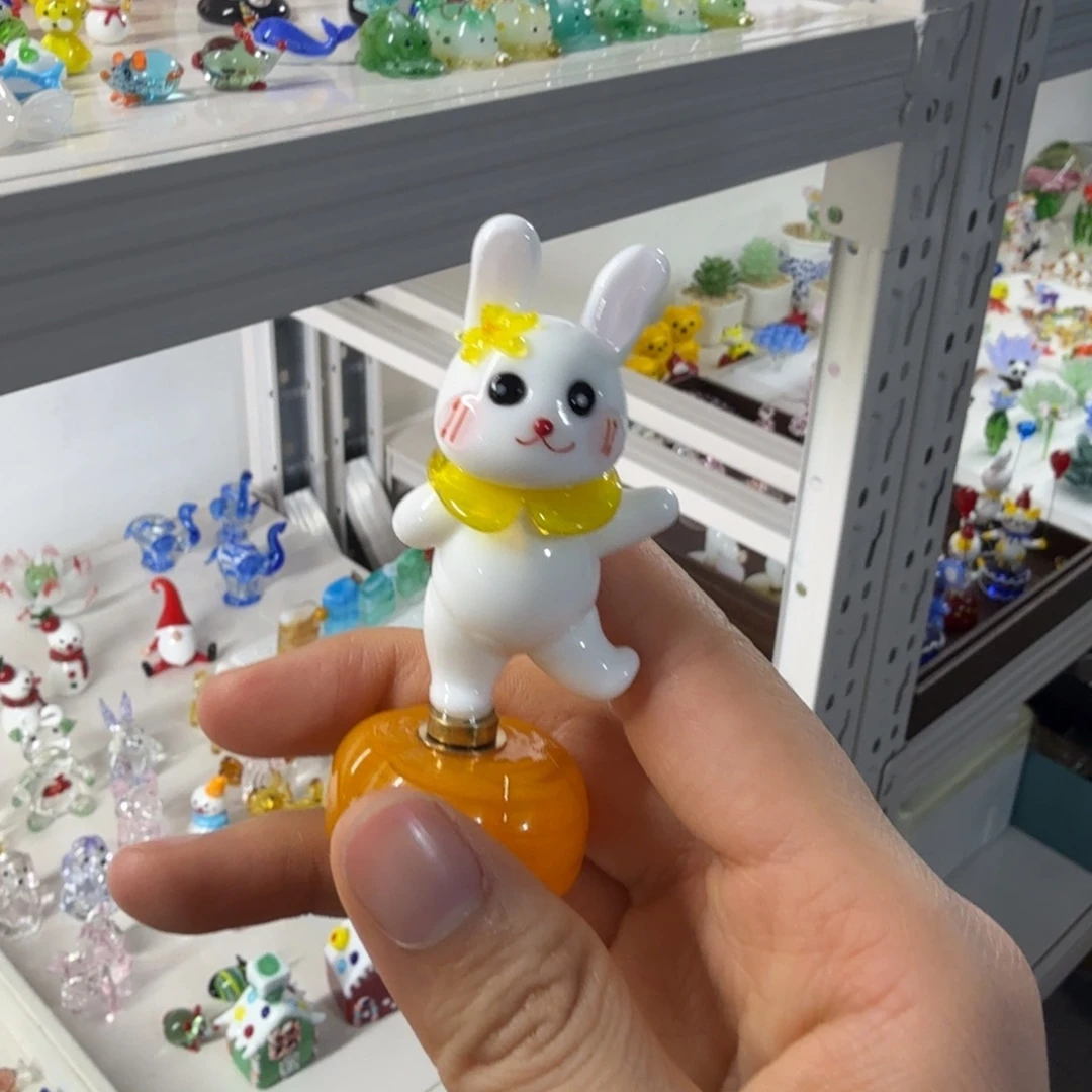 琉璃手工艺品旋转月桂兔