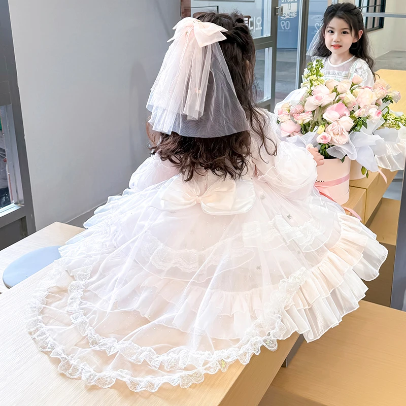 洛丽塔女童公主裙洋气2025春季春装小女孩蕾丝裙子生日儿童连衣裙