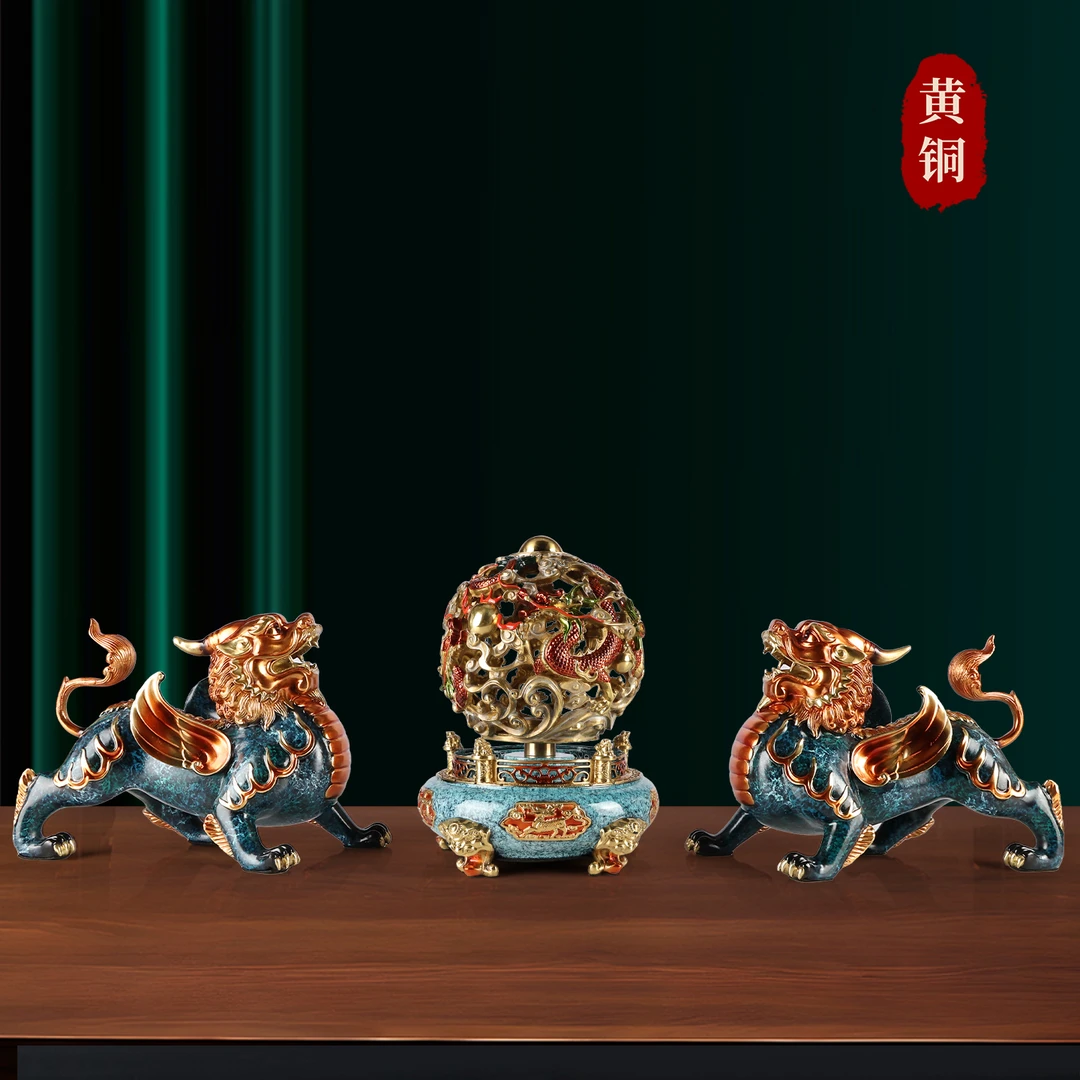 时来运转麒麟黄铜招财进宝貔貅摆件家居玄关装饰品开业乔迁礼物