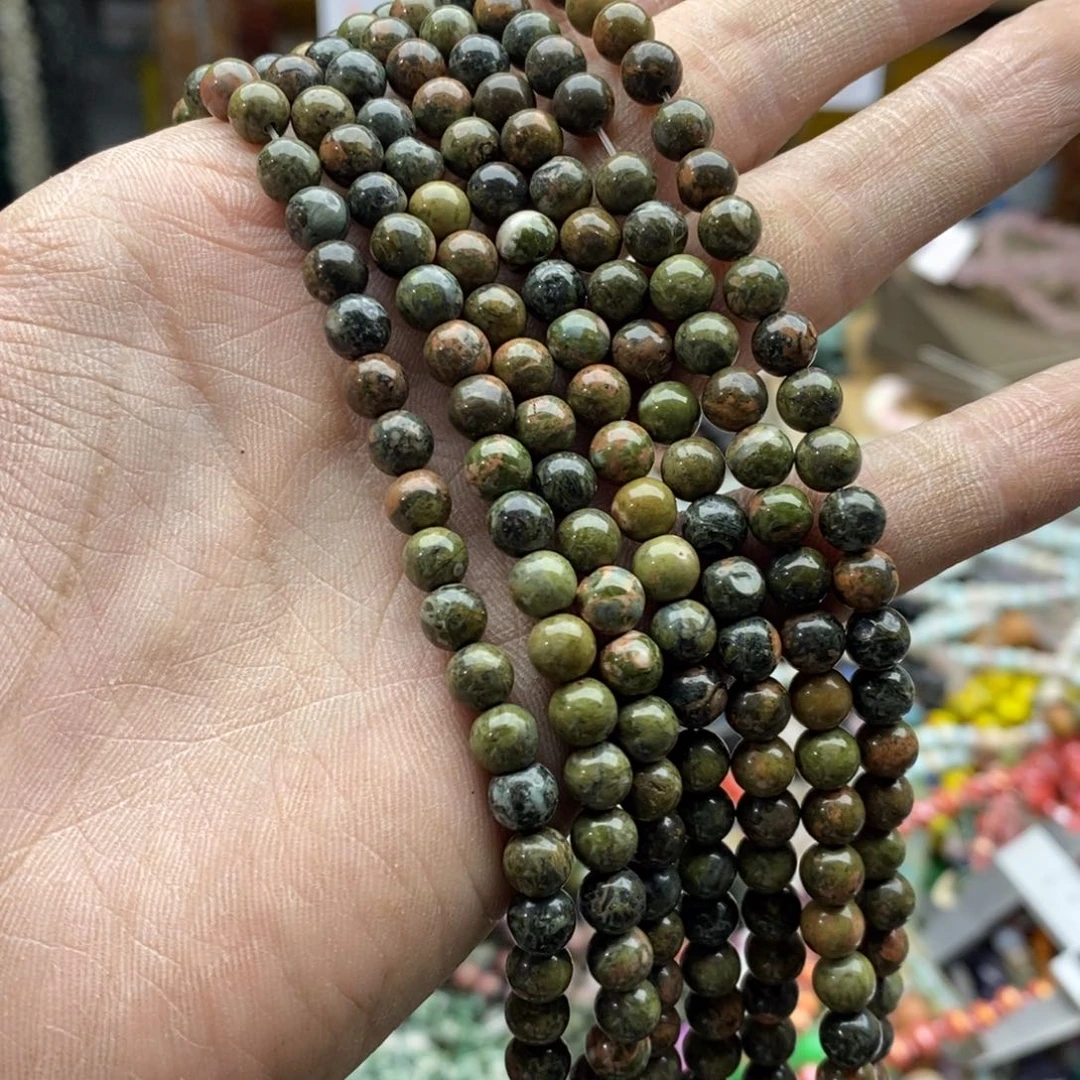 玛瑙/玉髓未镶嵌珠宝半成品一条6mm花绿宝L487