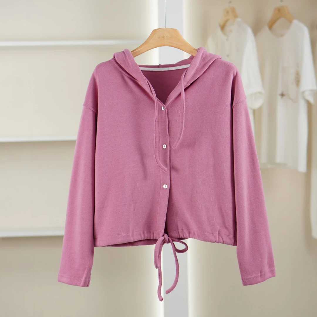 麦迪尚品【唯】51203363 秋季时尚纽扣连帽针织开衫品牌女装