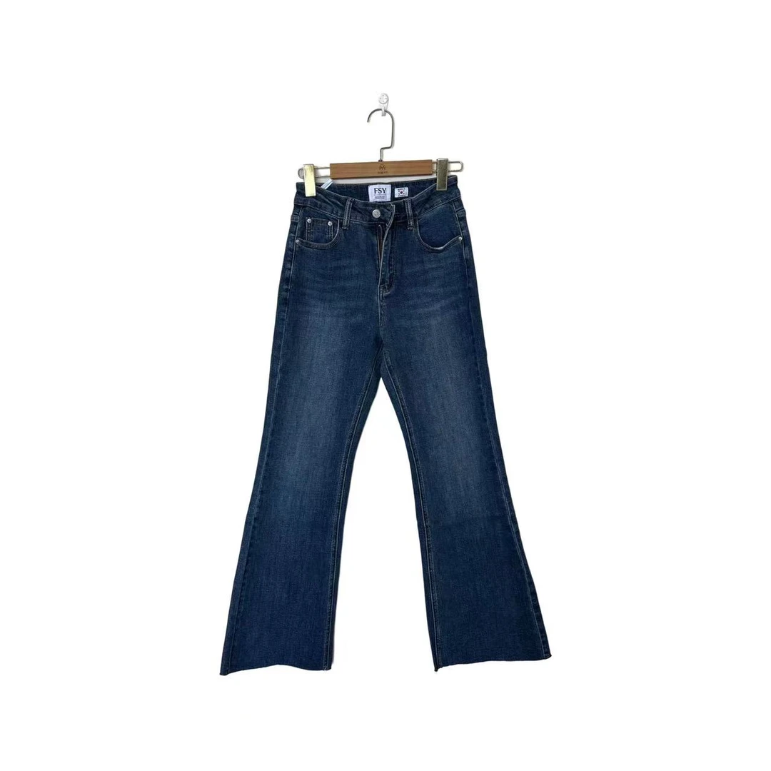 8876新款韩版秋季小众时尚气质百搭高腰显瘦修身微喇牛仔裤裤子