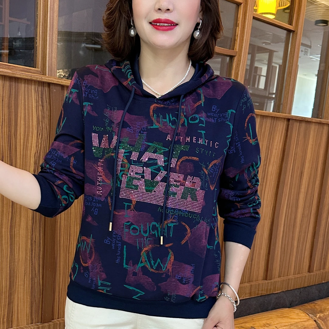 秋季新款气质时尚减龄女装洋气宽松显瘦休闲百搭连帽妈妈装 C612