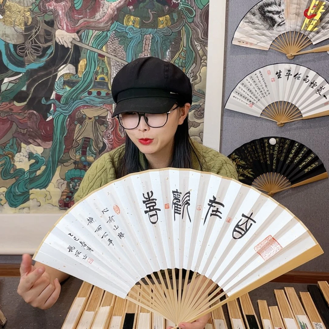 国画95寸玉竹-纯手绘-文玩扇骨（默认粘好）