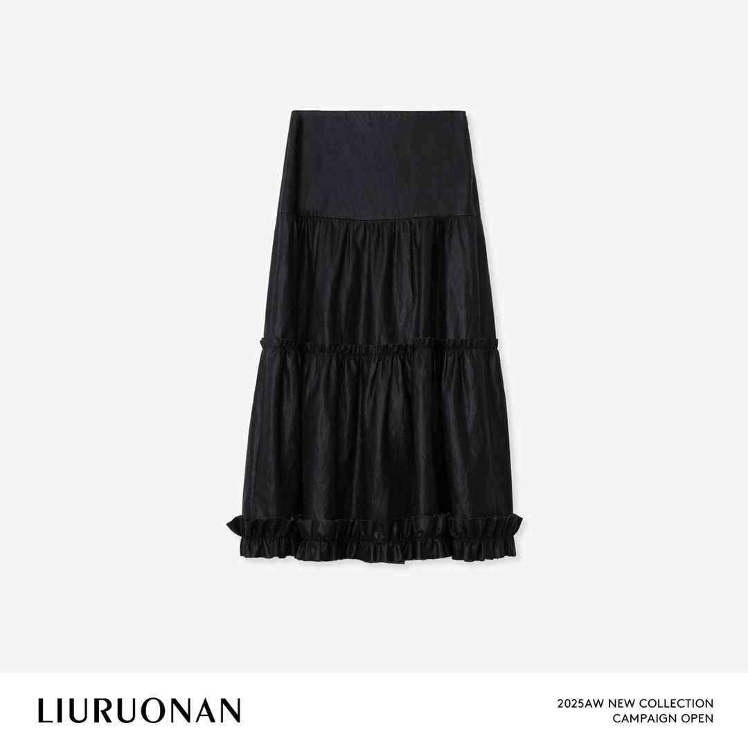 LIURUONAN | 9.28四周年 【花苞黑色半身裙】显瘦拼接中长款裙子女