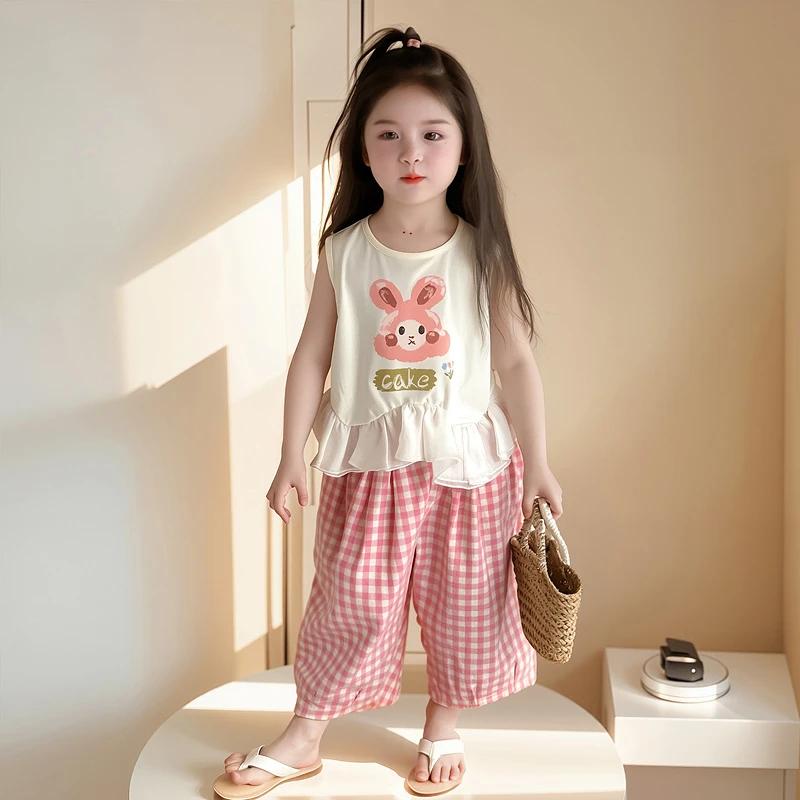 韩版夏季薄款卡通动漫常规女童套装家居服夏天宽松卡通休闲两件套