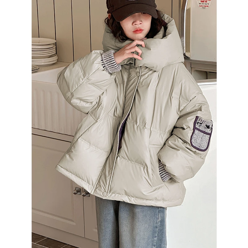 K28055撞色拼接女童羽绒服2025冬装新款儿童连帽外套休闲加厚保暖