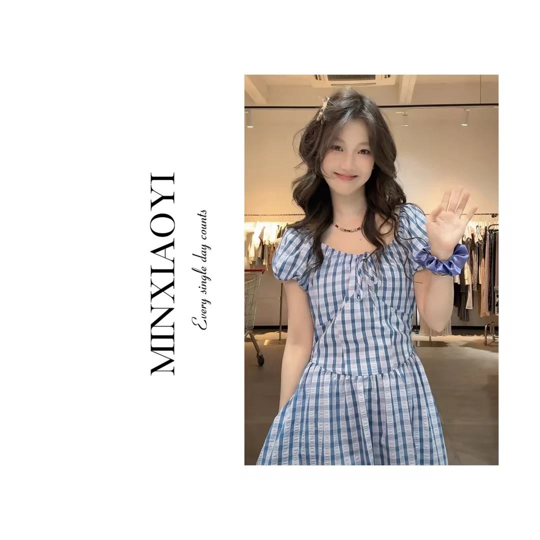 【闵笑一】浅蓝格调#K720夏季连衣裙
