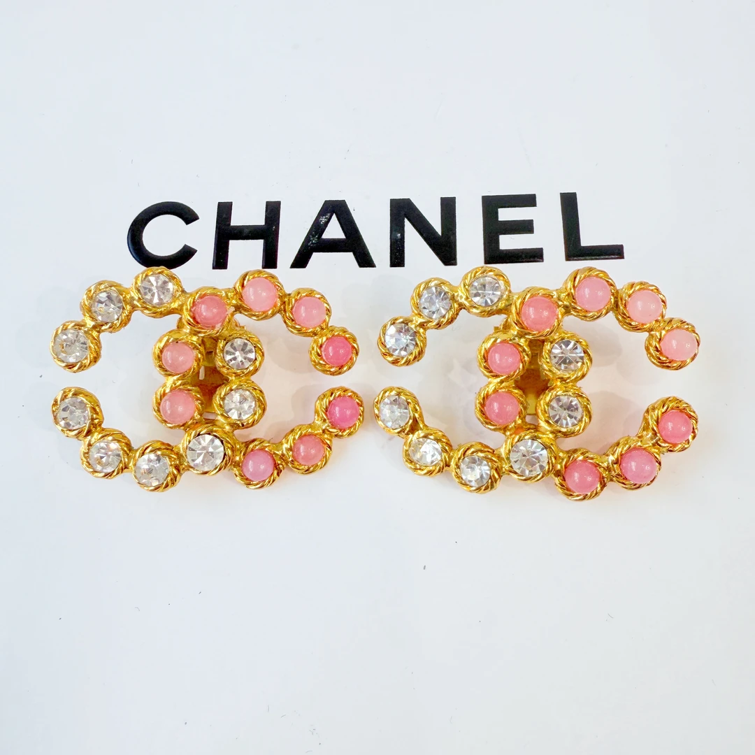 95新 Chanel/香奈儿 Chanel vintage香奈儿中古双c钻珍珠耳夹