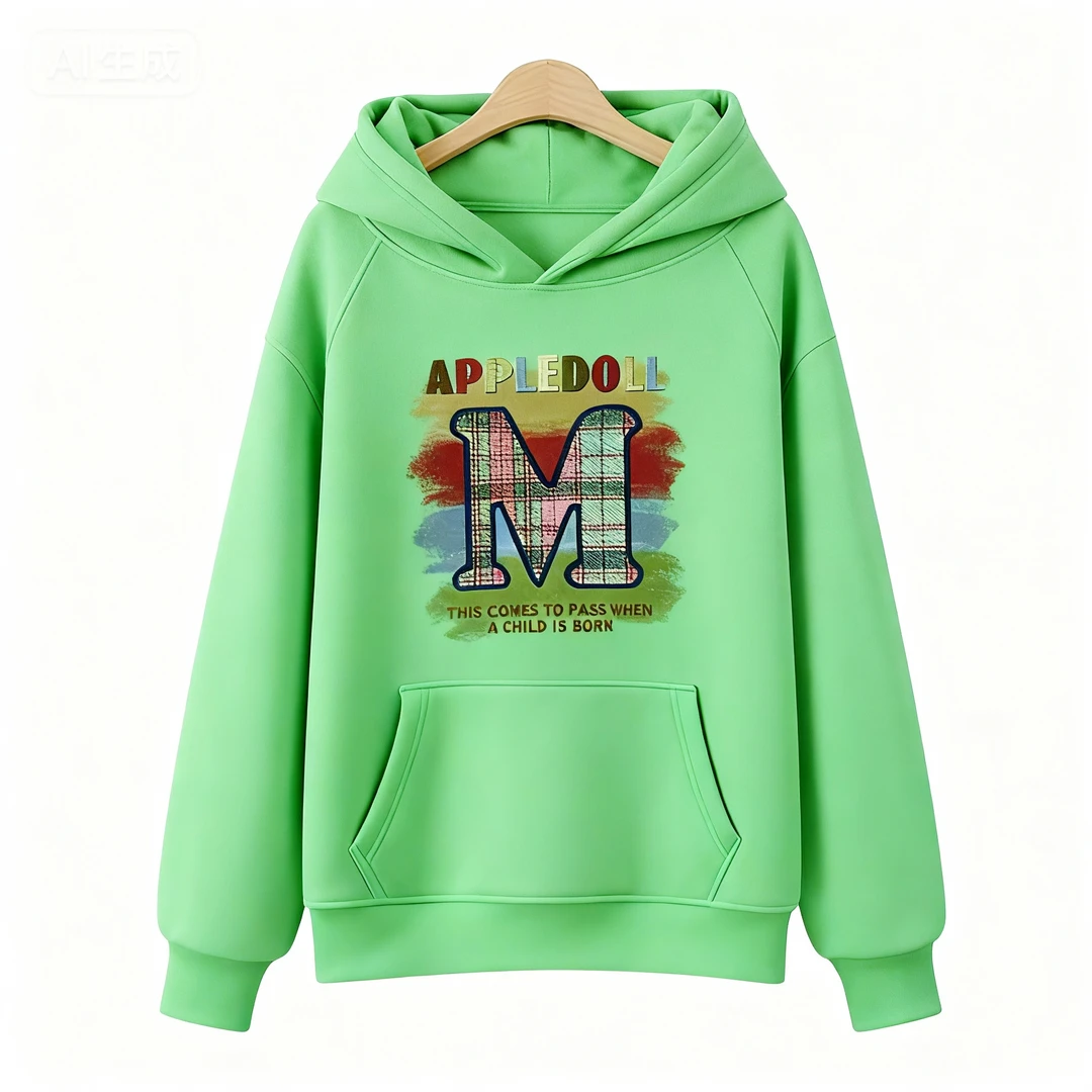 013加绒长袖连帽卫衣印花连帽衫休闲时尚秋冬【花17】2501绿色