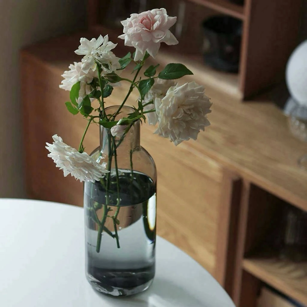 【多米家】1L 冷水壶 花瓶 人工吹制 烟灰色 原色玻璃材质 玻璃水壶