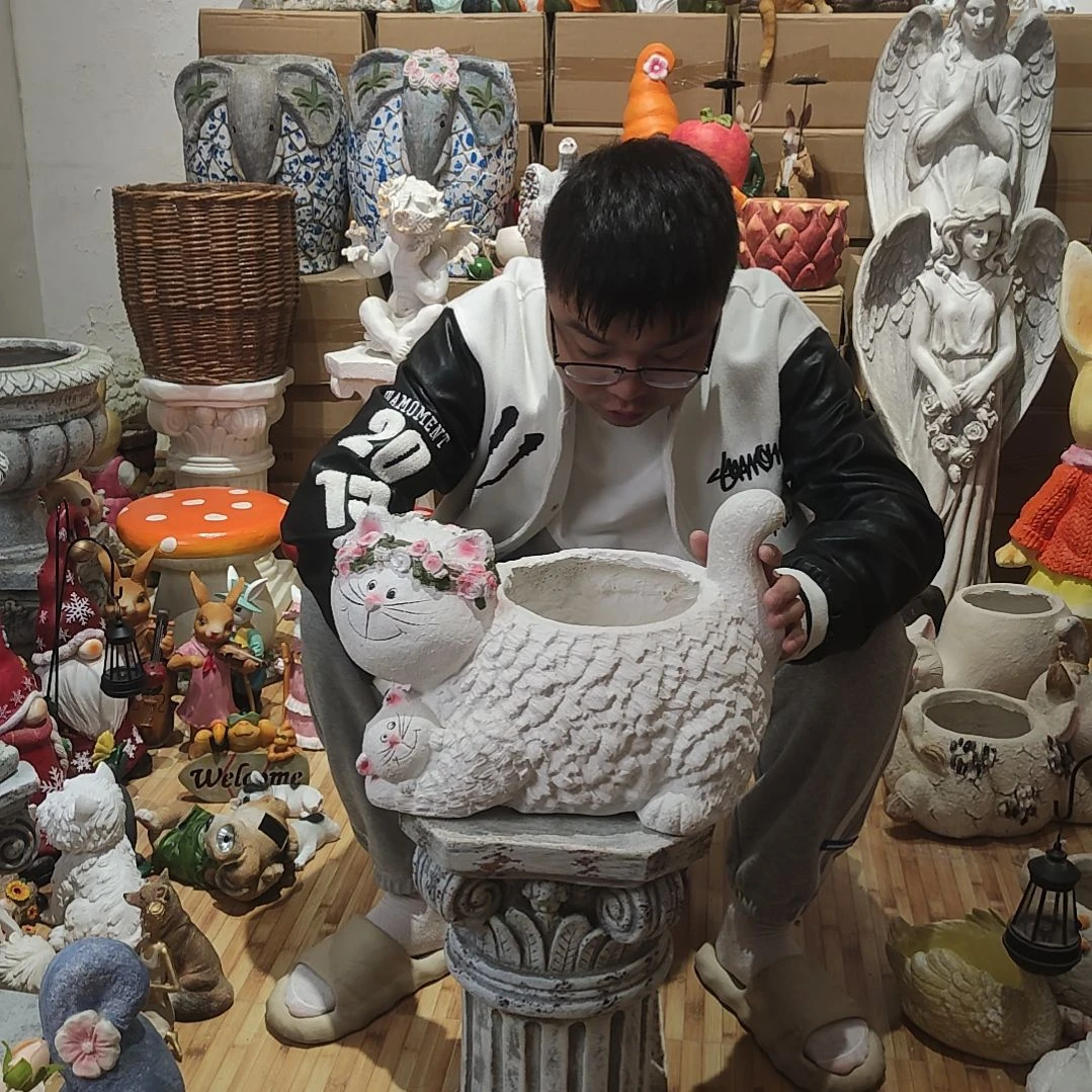 合成树脂母子猫咪花盆摆件