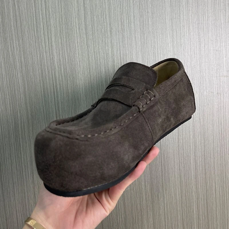 冬季加绒老钱风厚底增高勃肯鞋复古休闲穆勒鞋反绒乐福鞋百搭男士