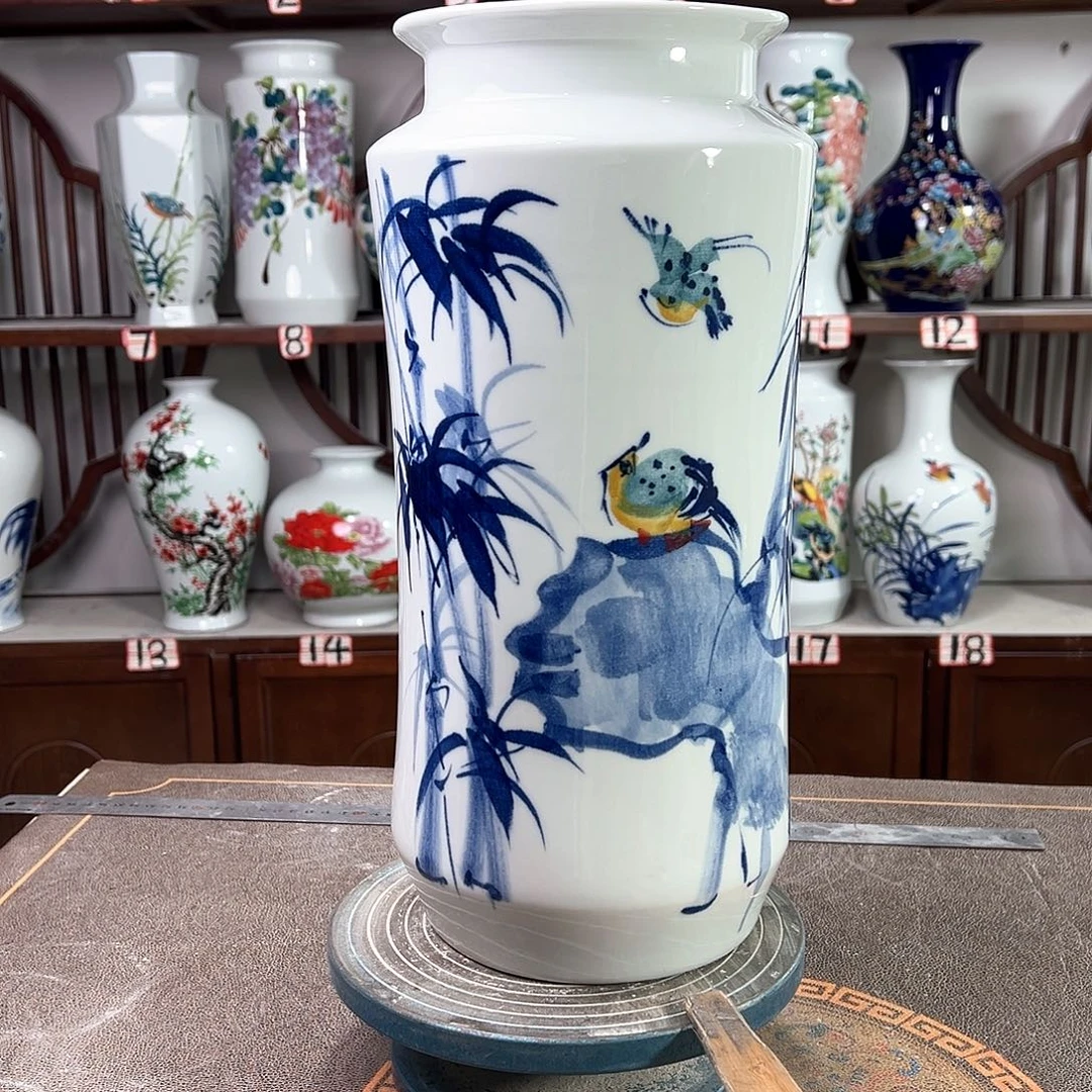 陶摆件景德镇陶瓷书竹鸟