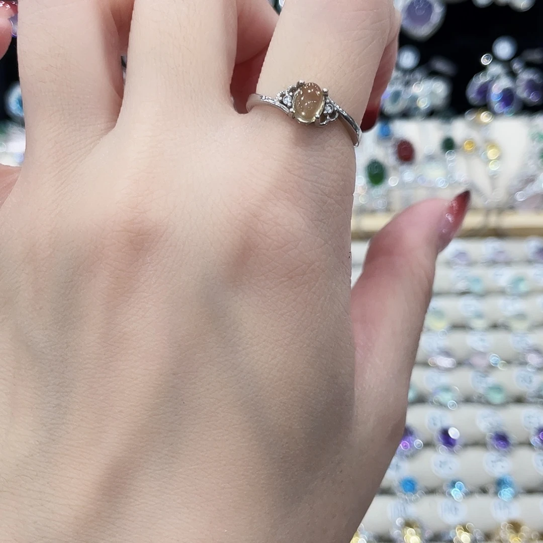 黄晶戒指银S925镶嵌戒指