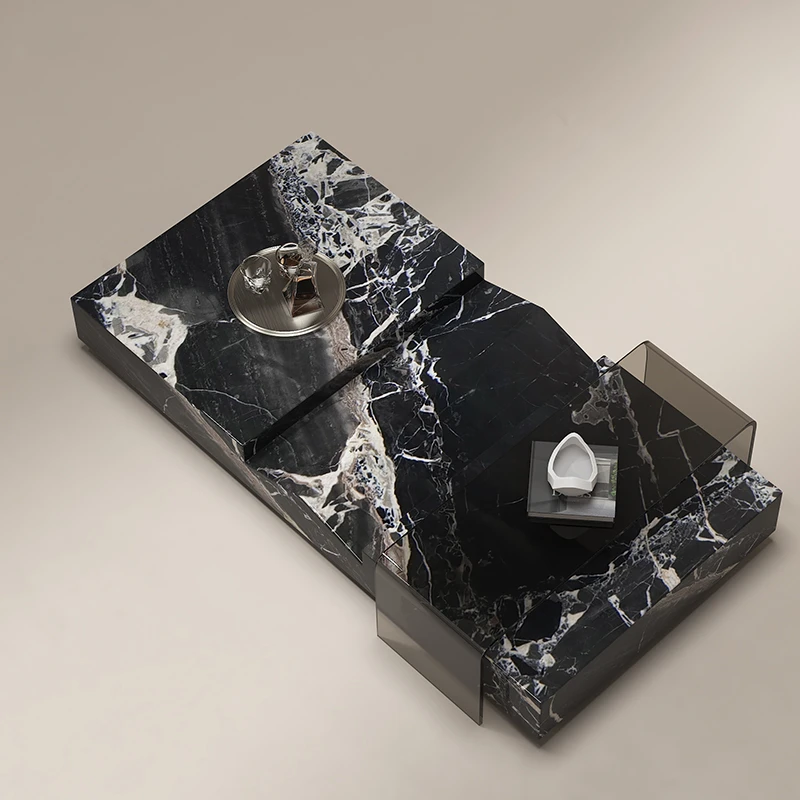 意式极简创意轻奢大理石茶几家用客厅高档简约现代长方形茶几375