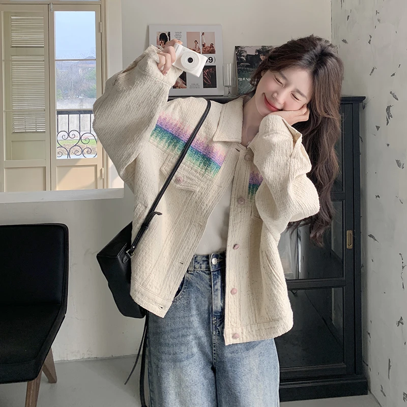 米撞色小香风牛仔短外套2025新款女春秋休闲减龄韩系爆款夹克上衣