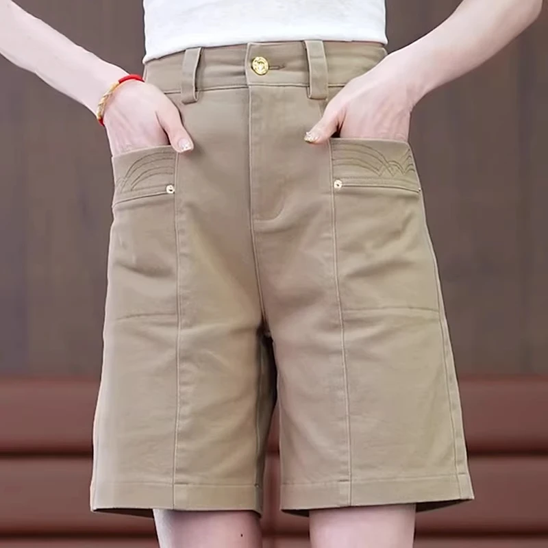 拉夏贝尔2025年新款夏季工装五分裤女高腰宽松小个子中裤休闲短裤