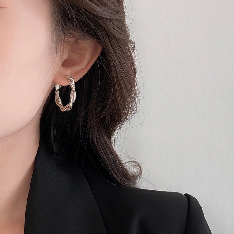 CUOOYINO/初影 铜合金耳饰 【麻花素圈】925银针耳环女百搭气质耳饰