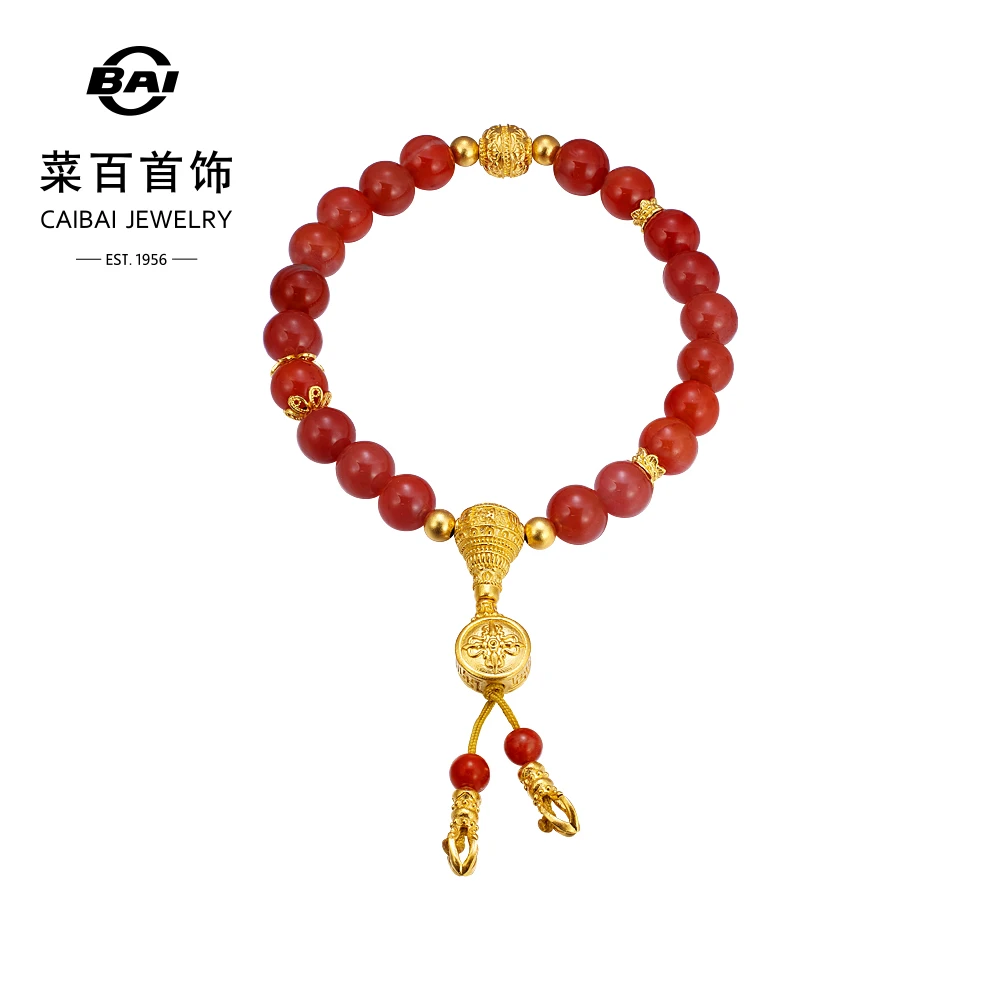 菜百首饰 镶嵌手串足金挂坠配件转运珠
