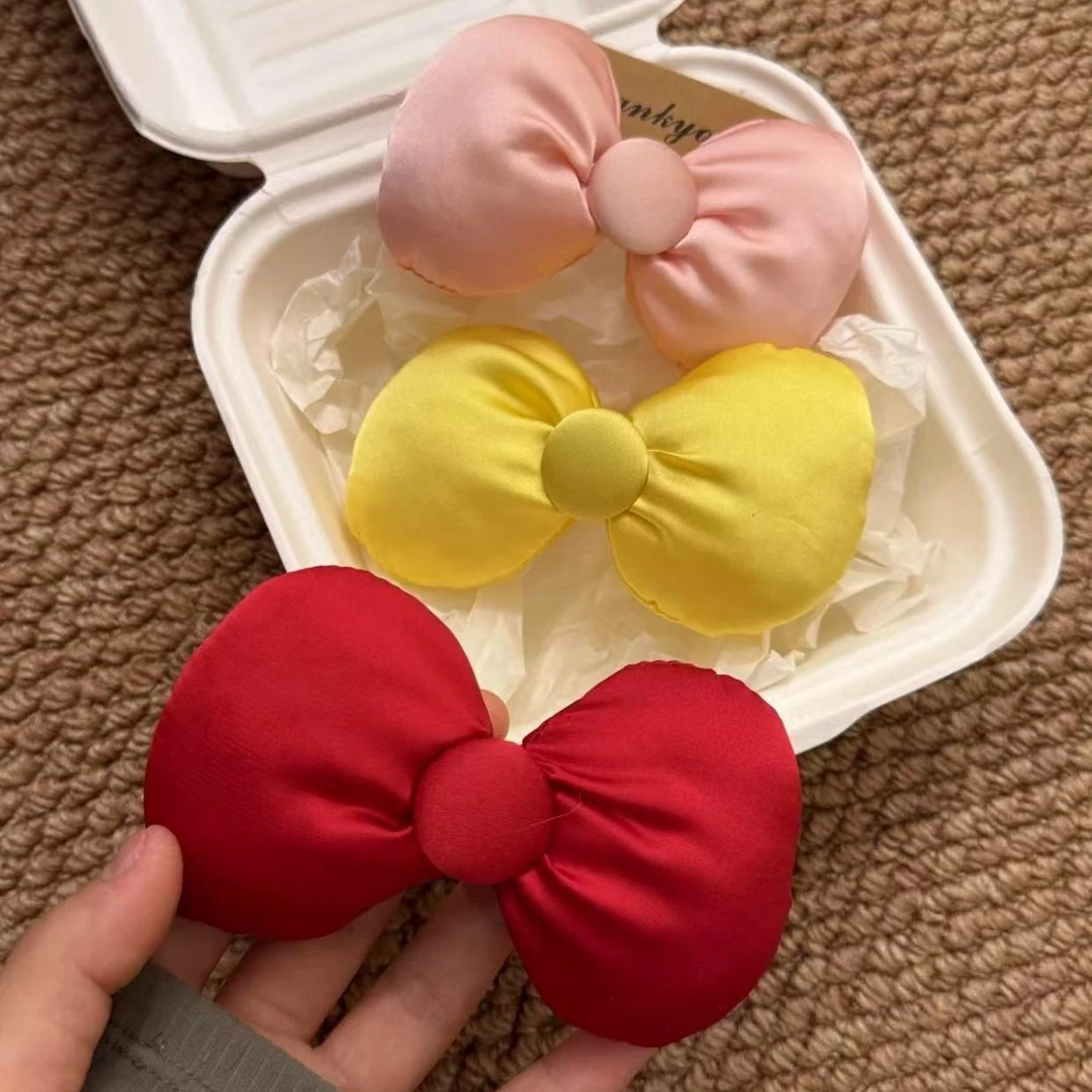 日系甜美小众黄色充棉蝴蝶结发夹丸子头扎发侧边夹可爱少女心头饰