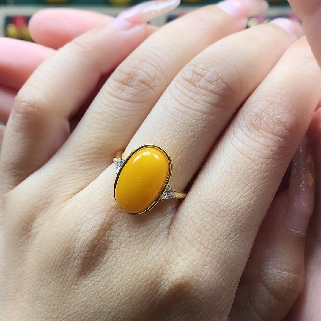 蜜蜡银S925镶嵌戒指戒指