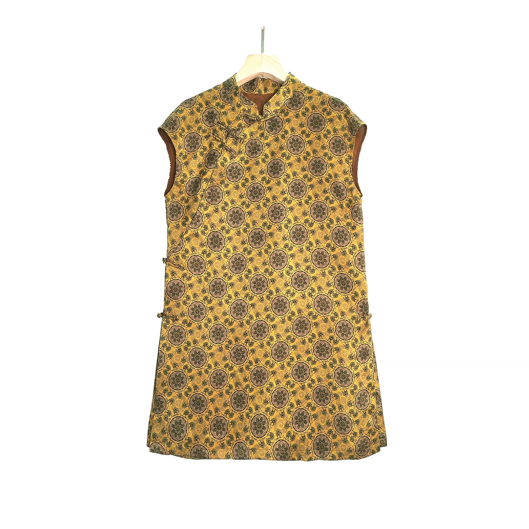 春夏女士新中式桑蚕丝花萝香云纱印花中长上衣短袖 气质复古优雅