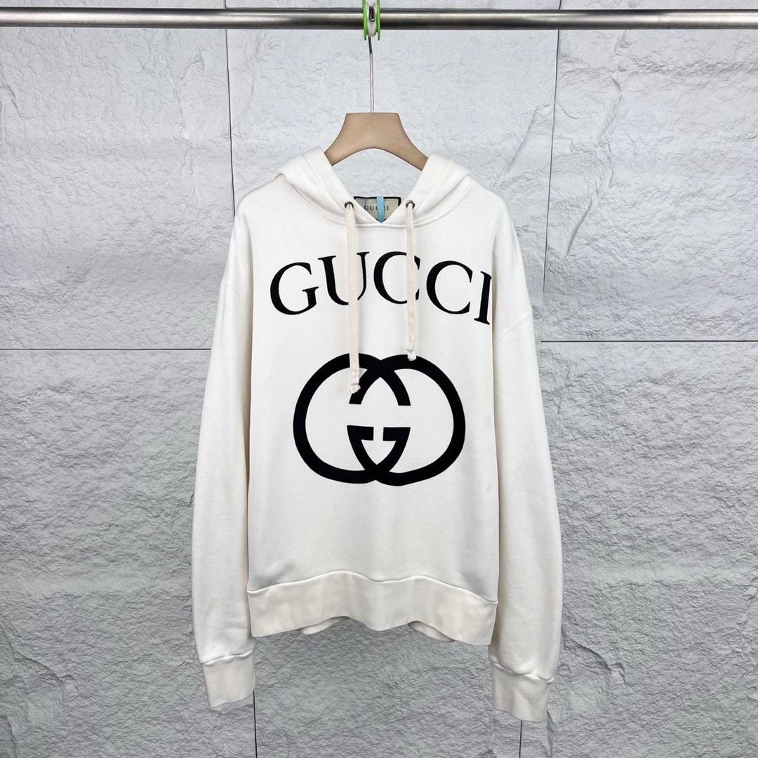 99新 GUCCI/古驰 S码/印花字母双Glogo休闲连帽卫衣/8883099