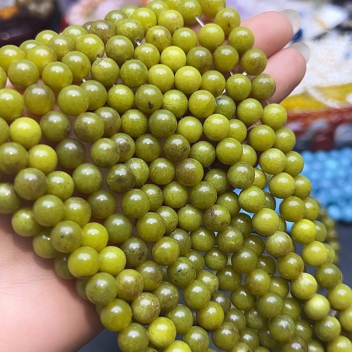 玛瑙/玉髓未镶嵌珠宝半成品T367  8.5m老料岫玉圆珠两条