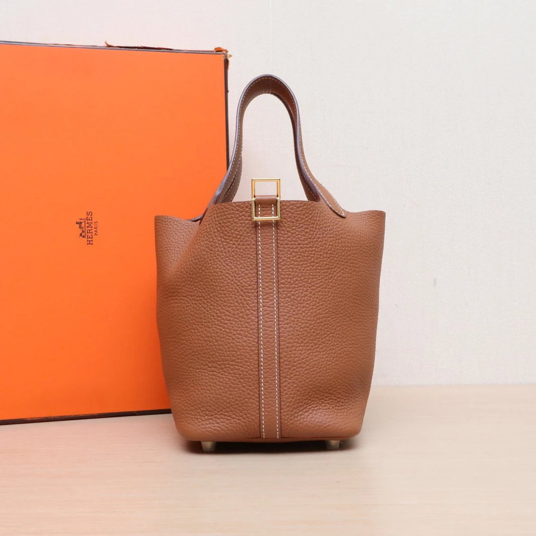 99新 Hermes/爱马仕 【双双满减】18 菜篮子 37金棕色 TC皮 Y刻