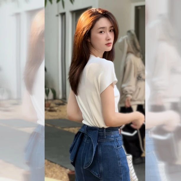 TOGETHER DW STUDIOS-蝴蝶-无弹防走光内衬牛仔裙短裙AB5590