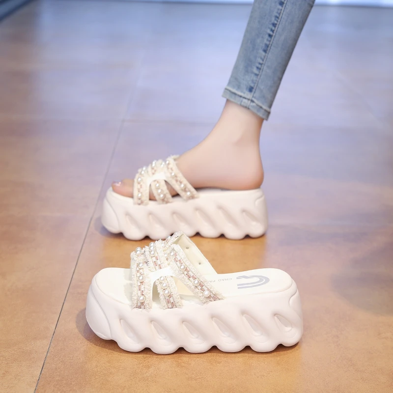 绝美厚底凉拖鞋女夏季外穿2025新款仙女风配裙子外出海边沙滩凉鞋