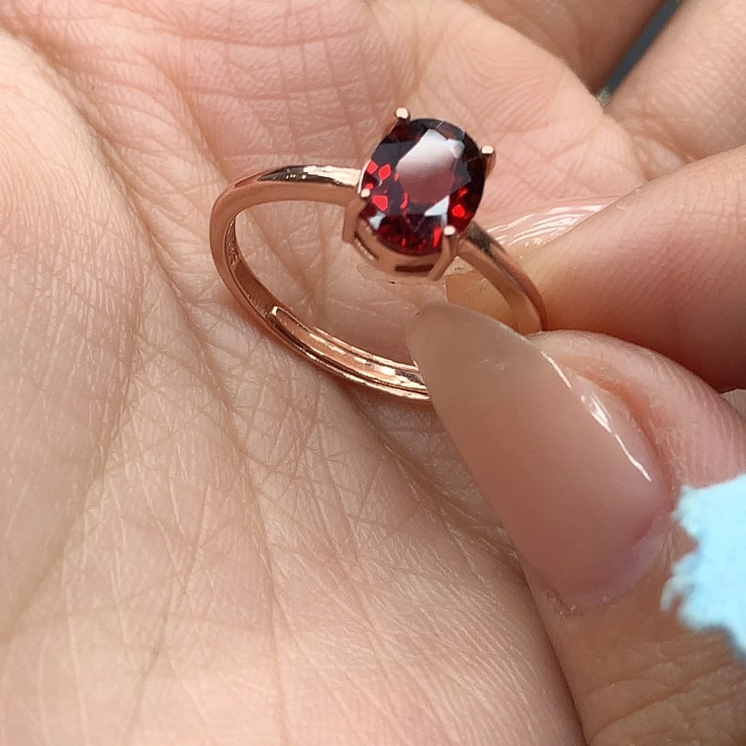 戒指石榴石银S925镶嵌