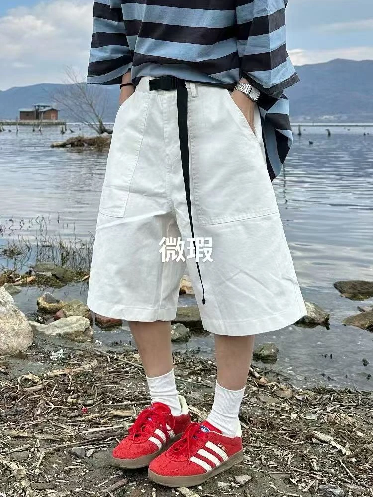 C16-3白色“腰扣”松紧腰短裤（023）