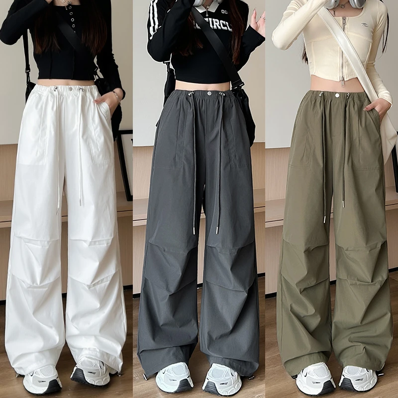 抽绳速干工装裤女2025春夏新款冲锋冰丝小个子阔腿登山运动休闲裤