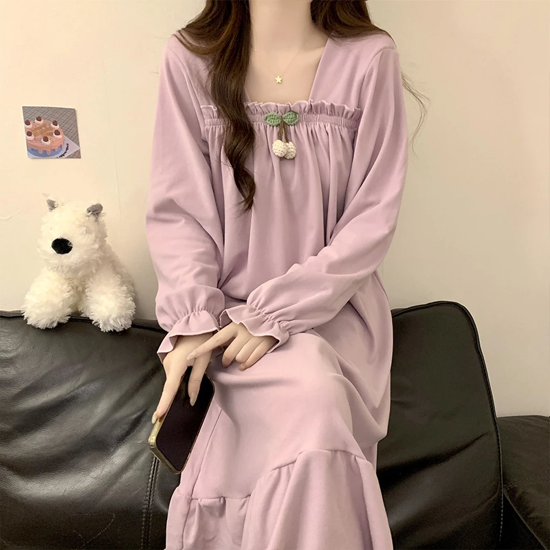 春秋冬季睡裙女款德绒长袖公主风加厚大码胖mm宽松孕妇家居服睡衣