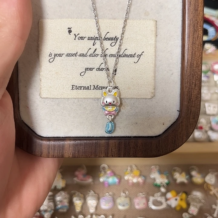 足银布艺小兔子项链套装