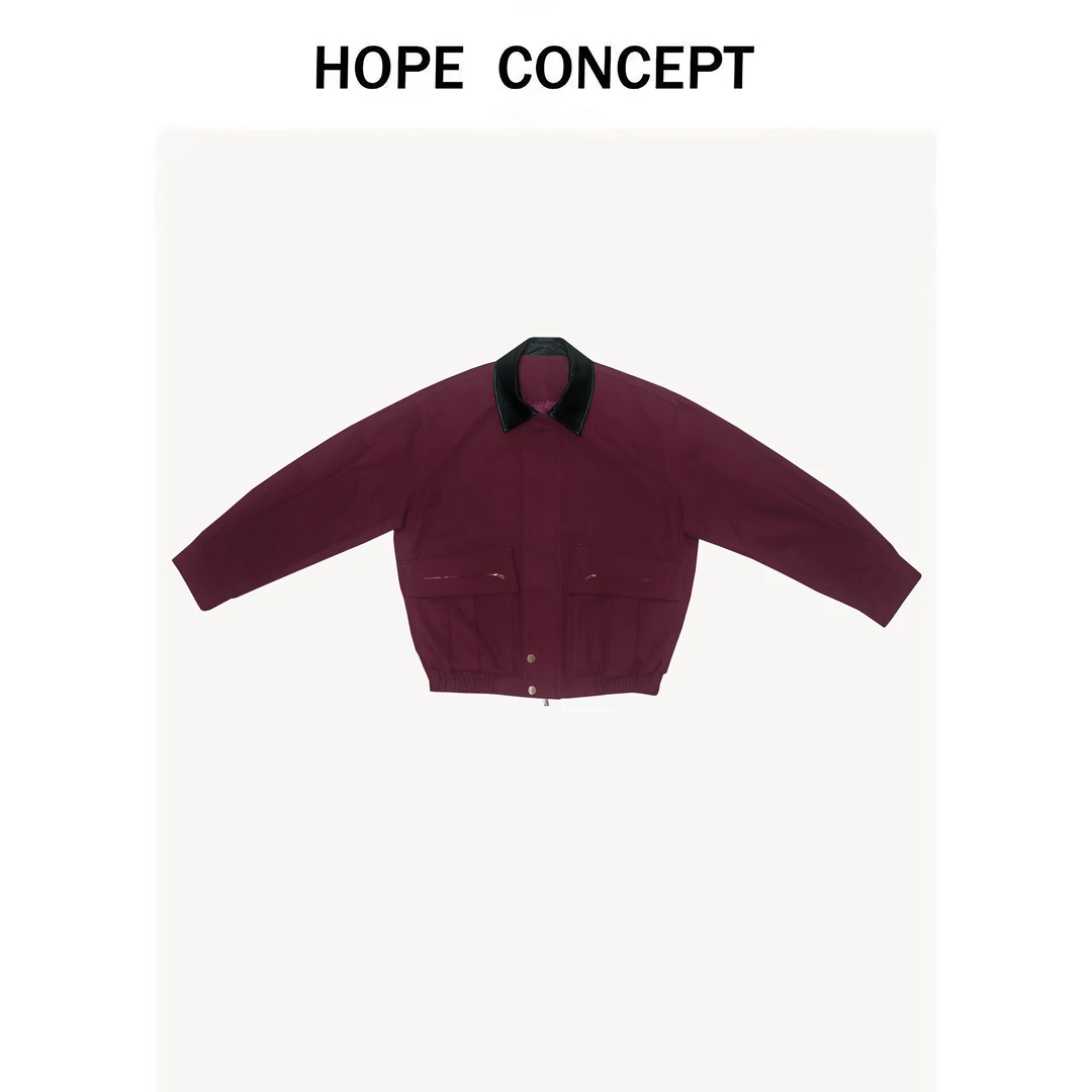 25100#HOPECONCEPT工装巴恩风翻领皮领高级感设计夹克外套