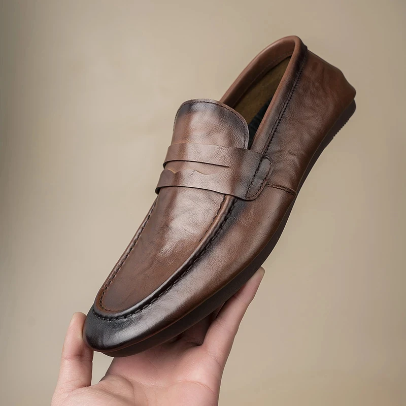 头层牛皮夏季一脚蹬乐福鞋软底软面男豆豆鞋单鞋百搭透气男士商务