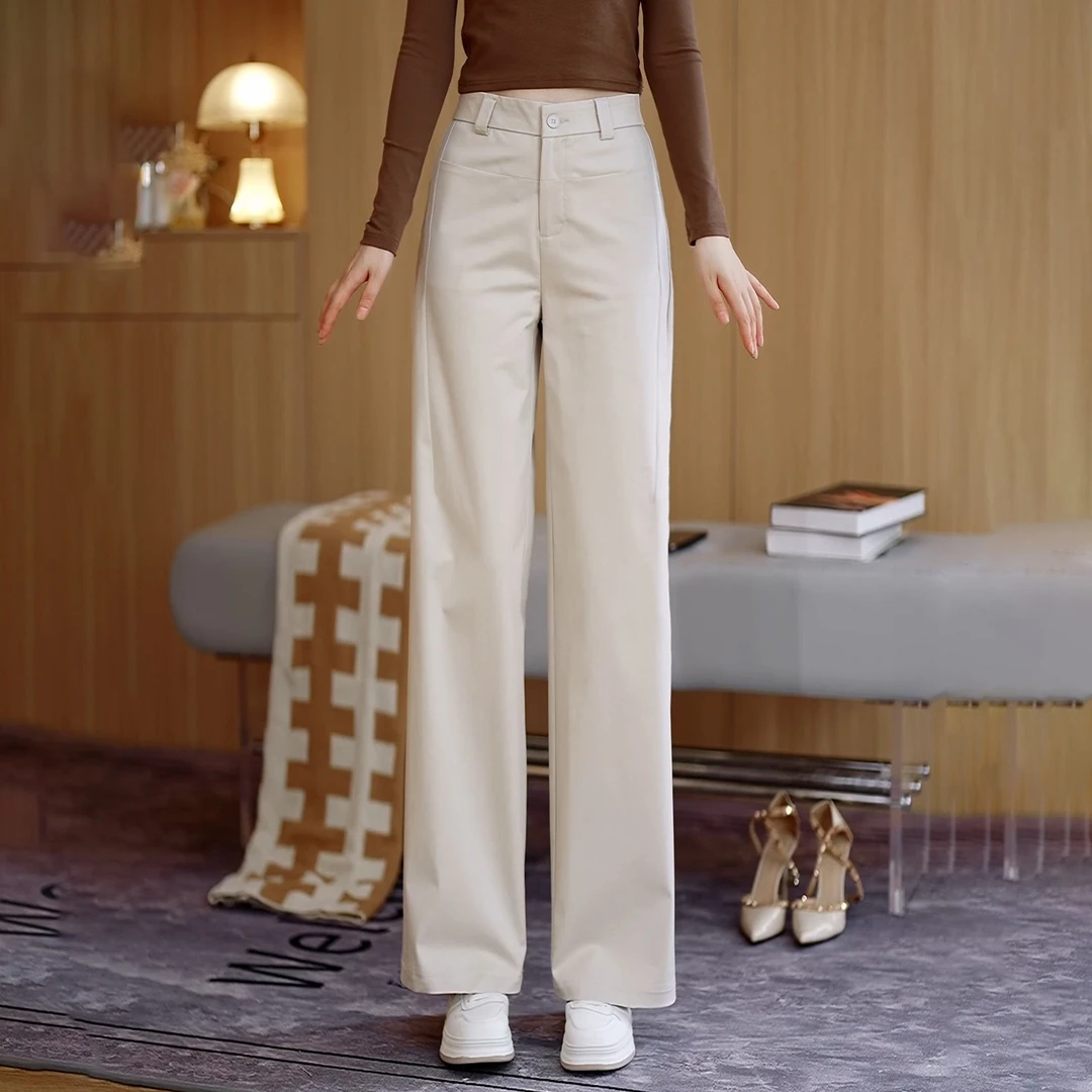 莱赛尔天丝直筒西装裤女秋季2025新款高腰显瘦垂感百搭休闲阔腿裤