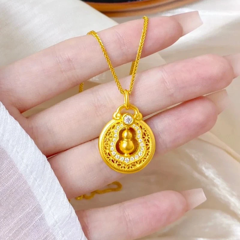 铜合金吊坠 轻奢古法转运葫芦可旋转葫芦吊坠女款项链送女友礼物