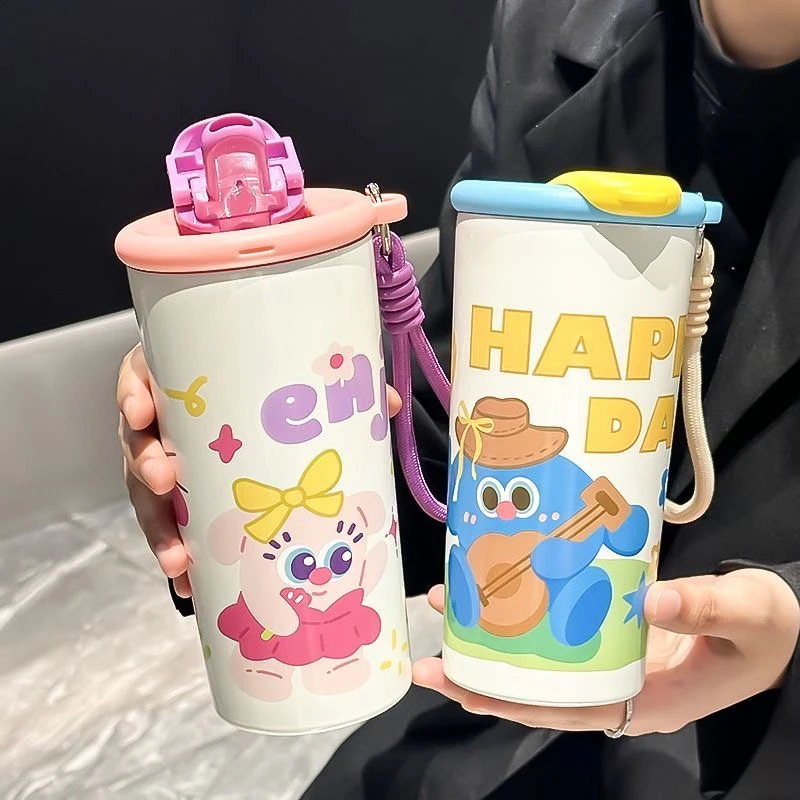 2025新款保温杯女生高颜值吸管不锈钢杯子学生咖啡杯便携手提水杯