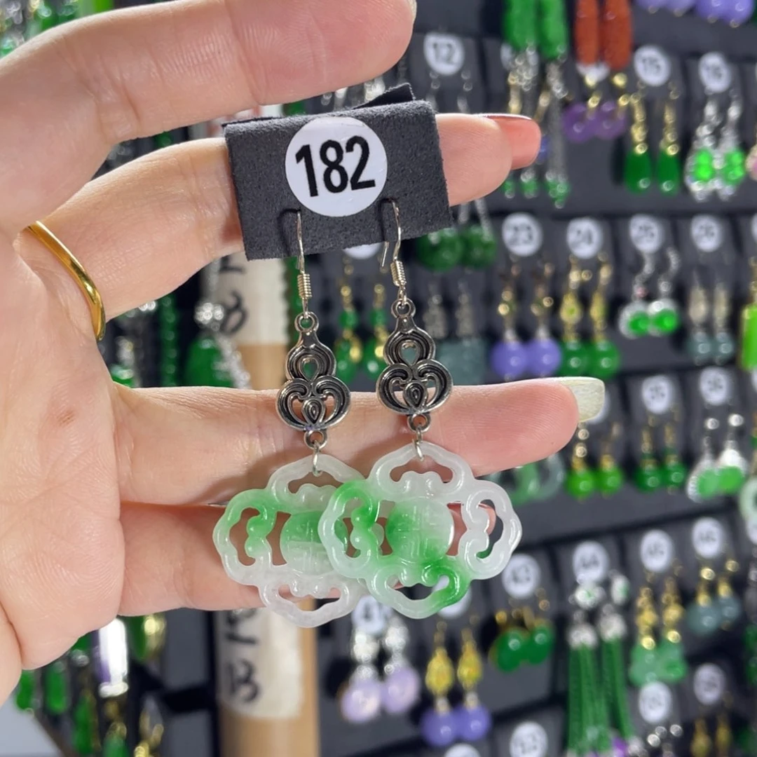 银S925镶嵌翡翠耳饰182