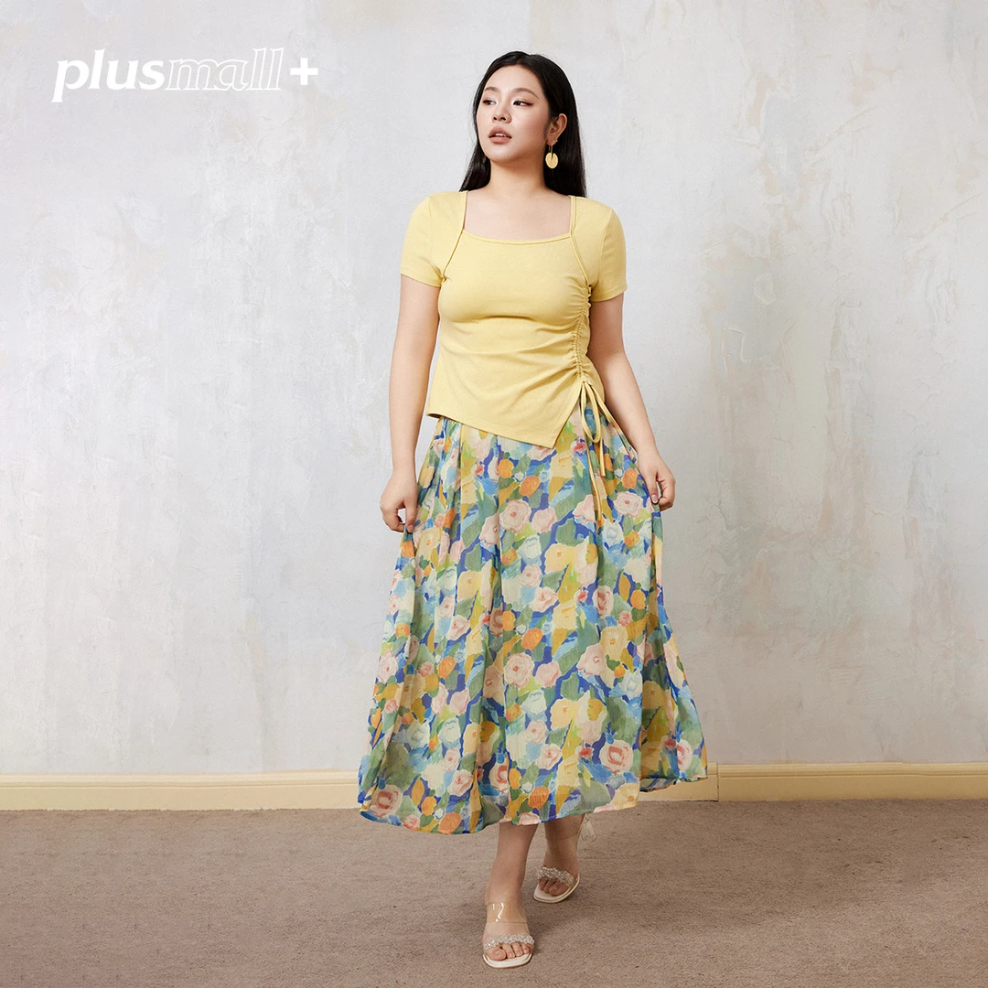 PLUSMALL 春日芭蕾tee 春夏招牌刚需侧腰抽绳针织短袖PM2503001