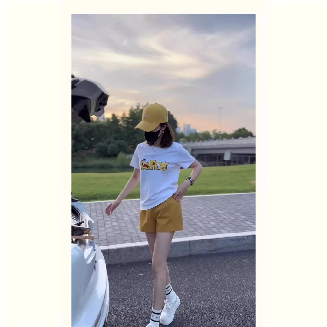 夏季搭配一整套2025新款洋气百搭时尚减龄印花短袖t恤+短裤两件套