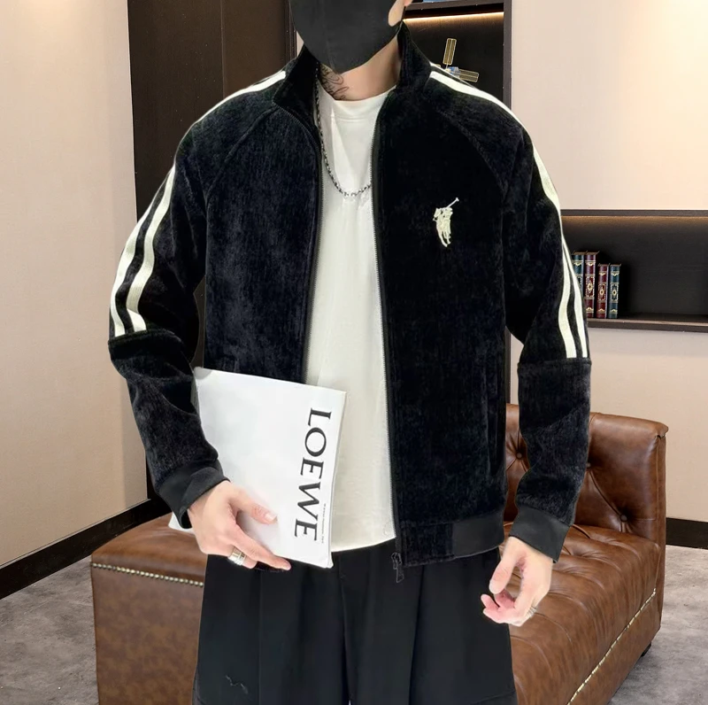 轻奢简欧风夹克男士秋季新款时尚立领上衣百搭潮流帅气男休闲外套